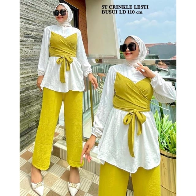 GAMIS STORE | Lesti Set l Leslar Setelan l Stelan Lesty Kejora Bilar l Cringkle Set Fit To XL OOTD Kondangan Wanita Muslim