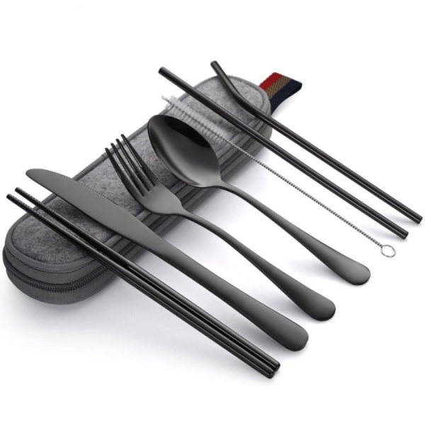 

Unik Set Alat Makan Sendok Garpu Pisau Sumpit Sedotan Besi Japanese Black Limited