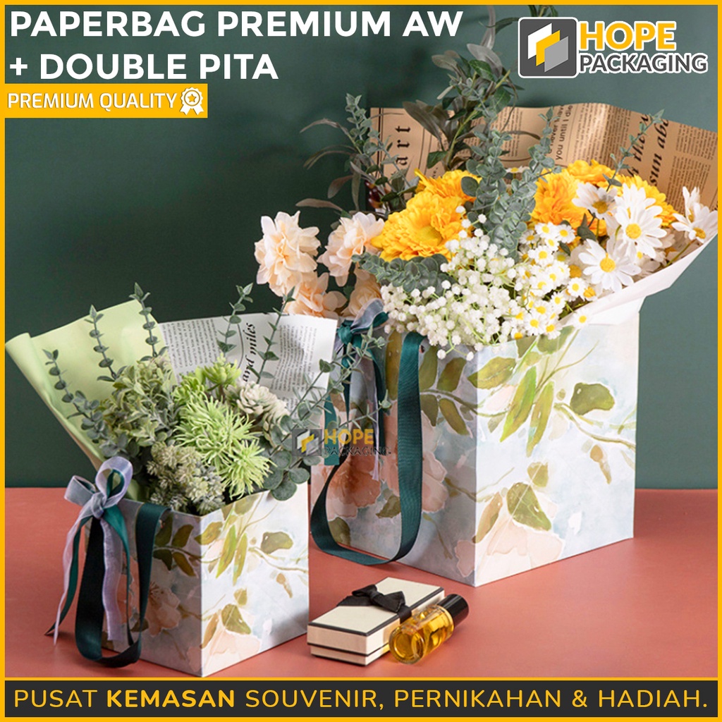 [ ISI 1 PCS ] Paperbag Premium AW + Double Pita / kotak Hadiah souvenir  Ulang tahun /  paper bag pita / tas hadiah romantis