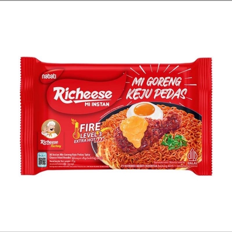 Mie Richeese / mie Goreng Keju / mie instant pedas level 0 / level3 74gr