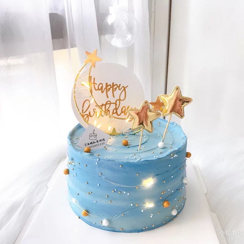 【COD】Topper Kue Akrilik Gold Bulat Kartu Kreatif Selamat Desain Happy Birthday Bahan Untuk Dekorasi  Kue Ulang Tahun-FA