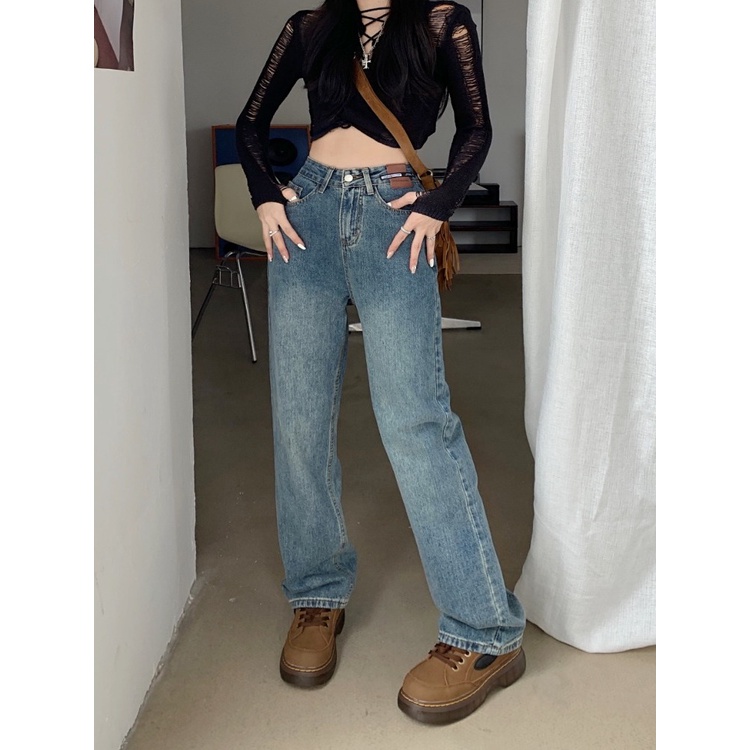 Korean Highwaist Loose Celana Panjang Jeans Wanita