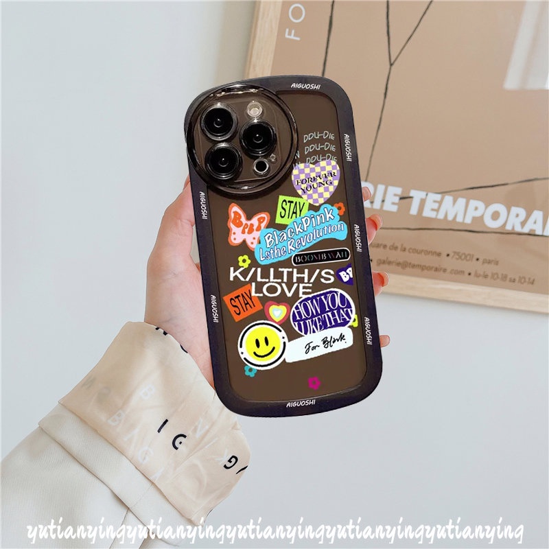 Airbag Shockproof Casing Realme C31 C21Y C12 C11 C15 C25Y C25s C35 C25 Realme 9i 5 6i 5i 5s C20 C20A C3 C1 Trend Fashion Casetify BlackPink Stiker Lucu Label Smile Soft Case Belakang