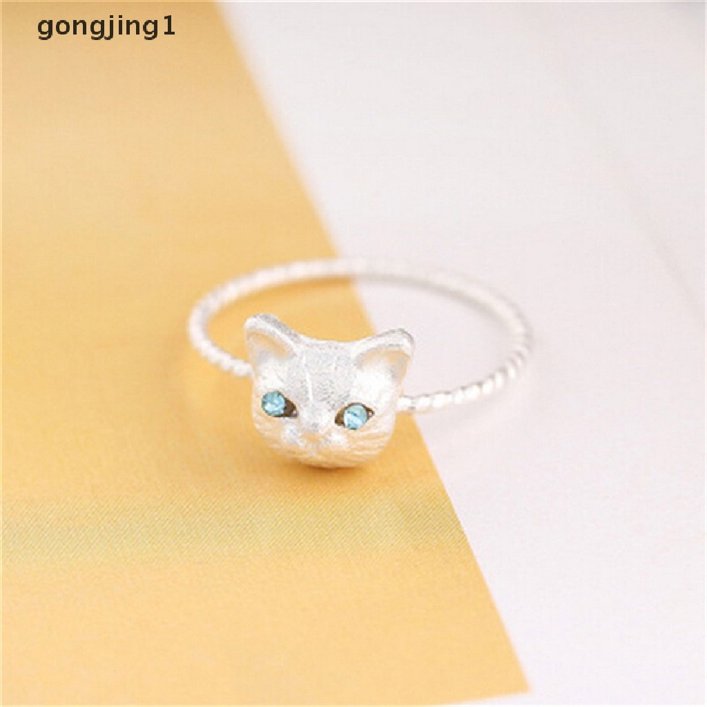 Ggg 1Pc Wanita Mini Indah Kucing Berbentuk Cincin Berlian Imitasi Studd Ring Hitam Emas Perak ID