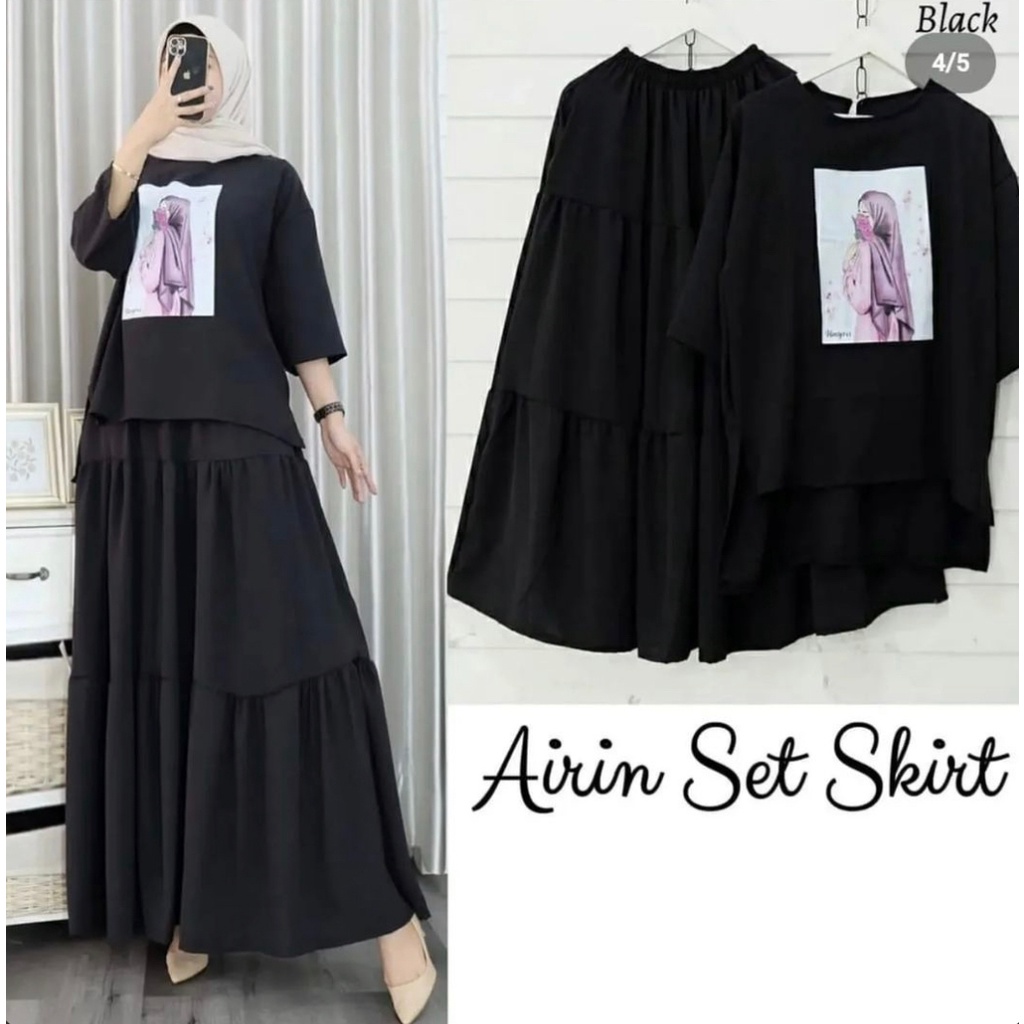Set Rok Wanita Terbaru 2022 Set Airin ( Baju + ROK) / Stelan Wanita / Baju Muslim Setelan BISA [COD]