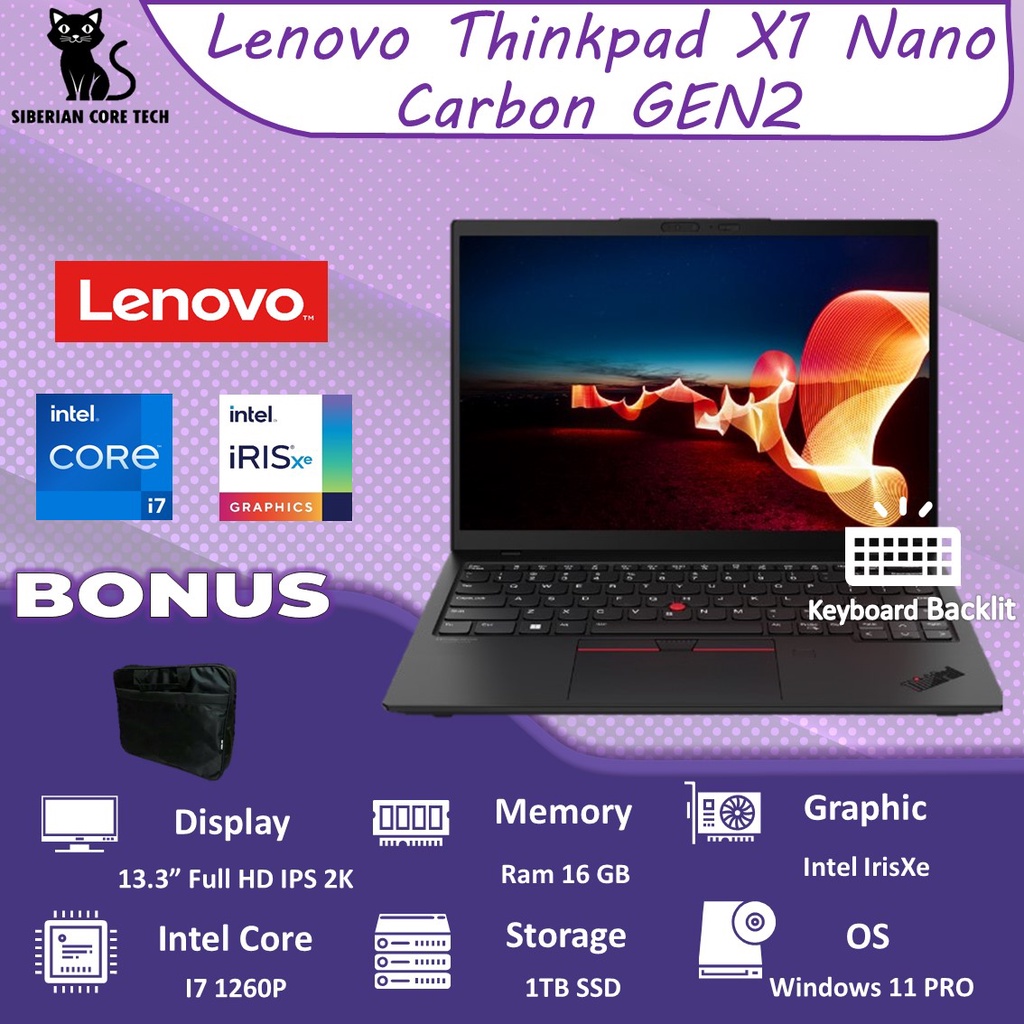 LENOVO THINKPAD X1 NANO CARBON GEN2 I7 1260P 16GB 1TBSSD W11PRO 13.0FHD 2K IPS