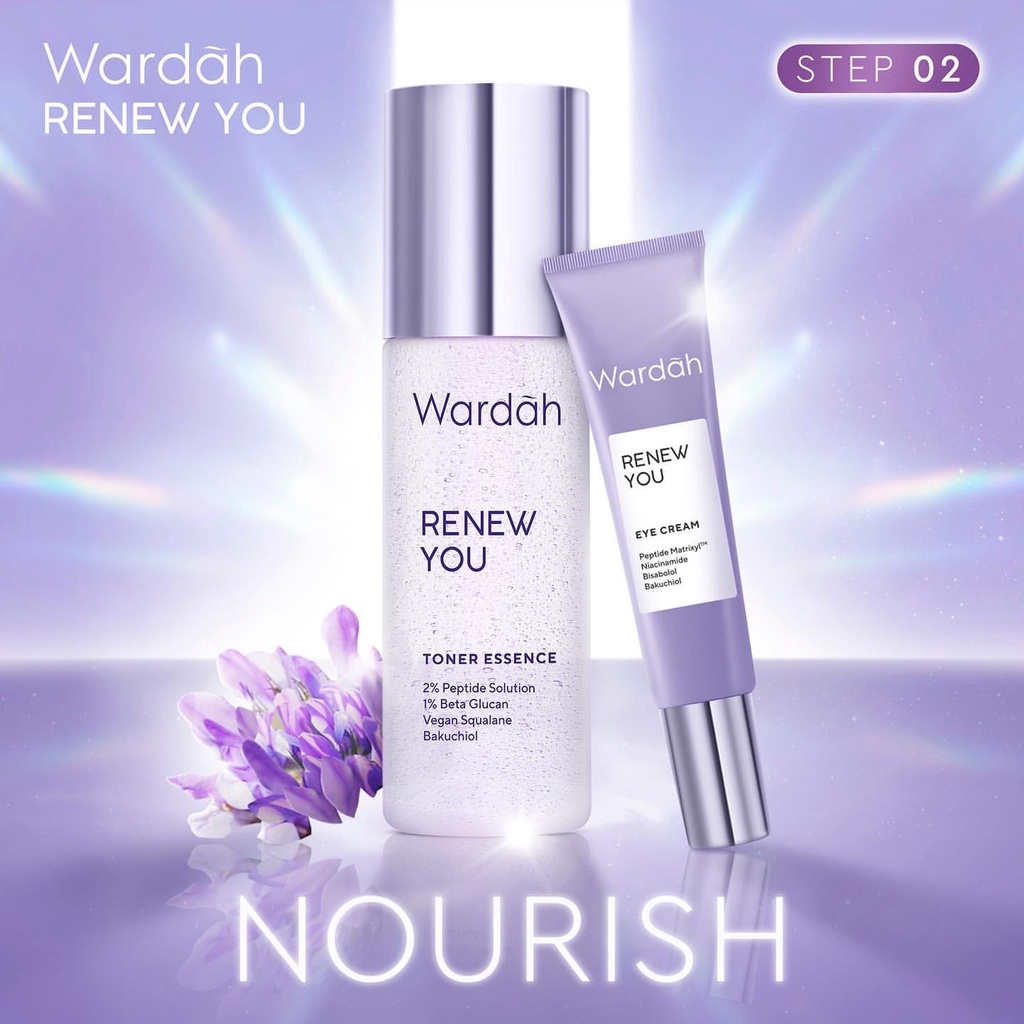 WARDAH Renew You Toner Essence Indonesia / Pelembab Wajah 50ml 100ml / 2% Peptide Solution 1% Beta Glucan Vegan Squalane Bakuchiol / Deeply Hydrate Improve Skin Texture Replump Skin / Skincare Face Care / Menyegarkan Muka / Re New Series / Anti Aging Dini