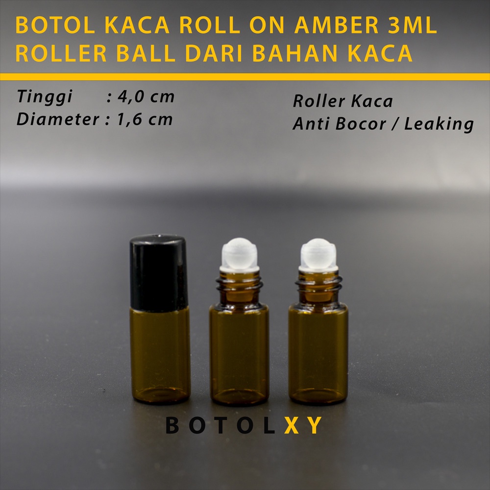 Botol Roll On 3ml Kaca Coklat / Amber Essential Oil Parfum ROLLER KACA