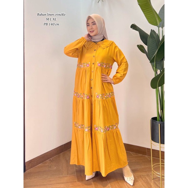 ZAJA - Terbaru Baju Gamis Cantik Warna Putih Linen Crinckel Polos Motif Bordir Mewah Untuk Lebaran / Dress Katun Polos Dan Bordir Komputer / Gamis madina asnah toyobo bordir comouter desain mewah dan elegant menambah kasual penampilan dress