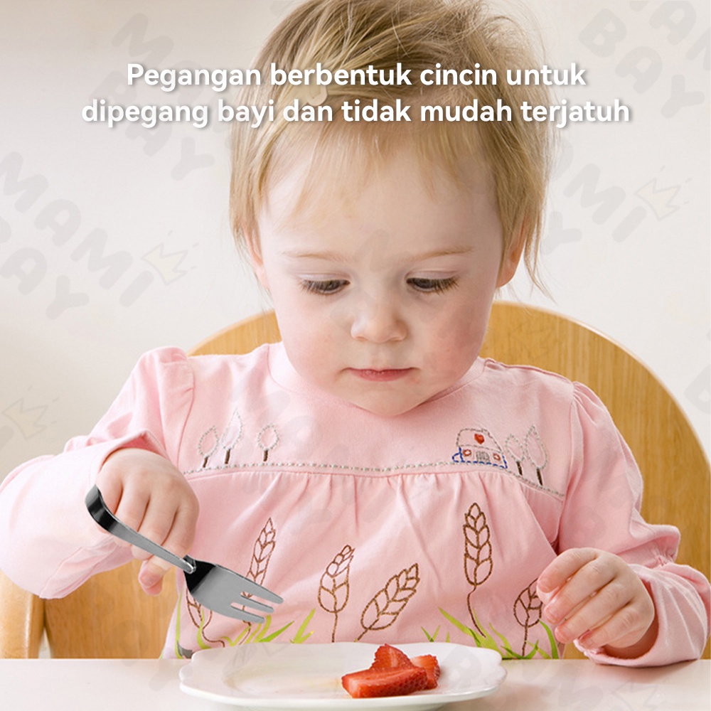 Mamibayi Sendok Garpu Anak Set Stainless Training Spoon Fork Anak Bayi