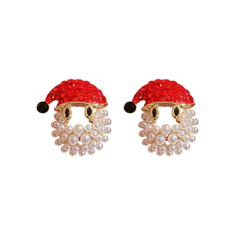 Anting Merah Santa Claus Unik Anting Merah Bermutu Tinggi Lucu Manis Bersih Merah Musim Gugur Musim Dingin Anting-Anting