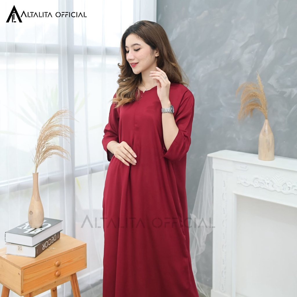 Altalita - Daster Rayon Panjang Polos Lengan Tangan Panjang 3/4 Long Dress Polos Semata Kaki Busui Homedress Polos Lengan Panjang Jumbo LD 120 Bahan Katun Adem Tebal Premium