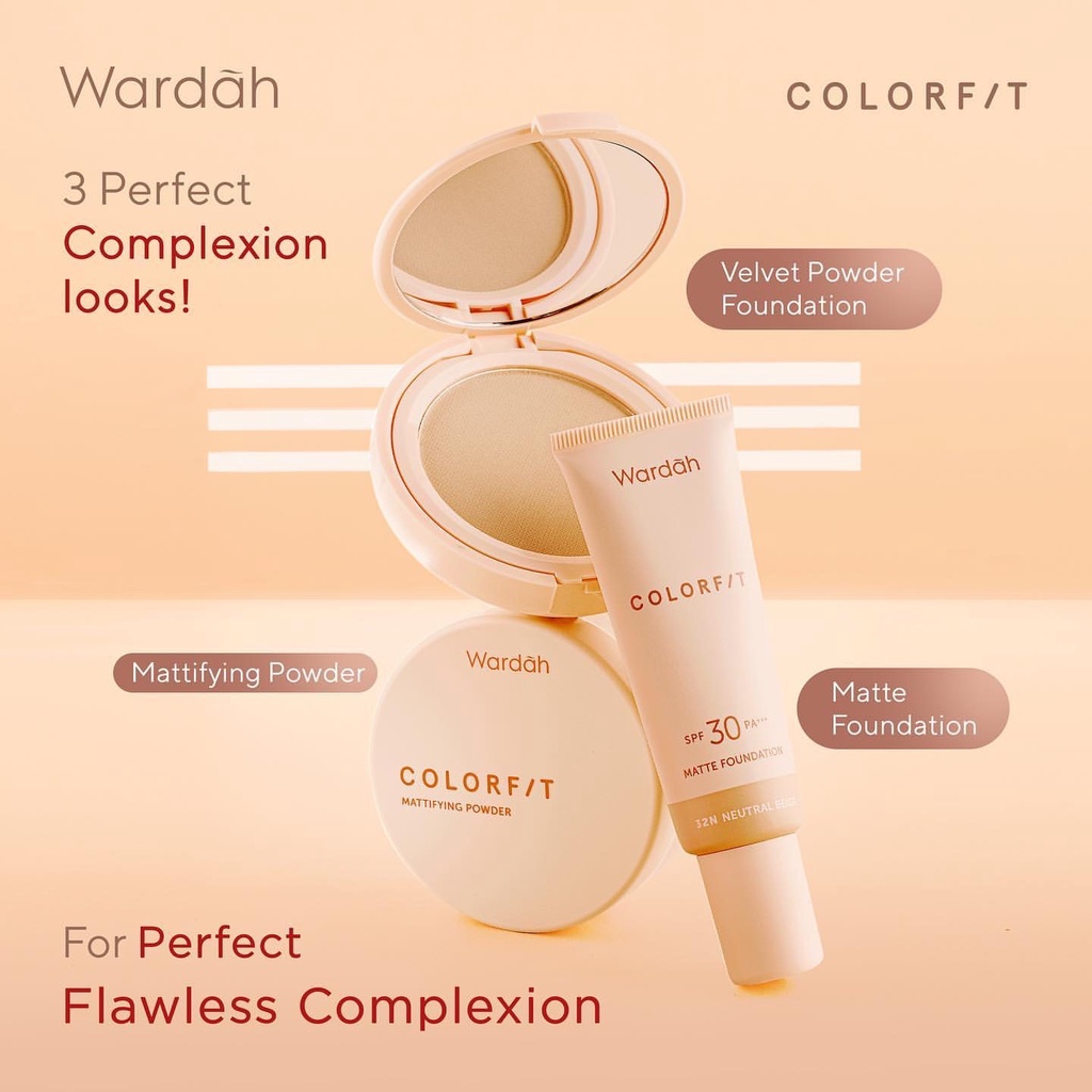 WARDAH Colorfit Velvet Powder Foundation Indonesia / Bedak Wajah 11g / SPF 20 PA++ Buildable Coverage Oil Control 12 Jam Soft Focus Anti Bacterial Transferproof / Ivory Beige Neutral Sand Link / Cosmetic Face Makeup Make Up Series / Cushion Contour Lip