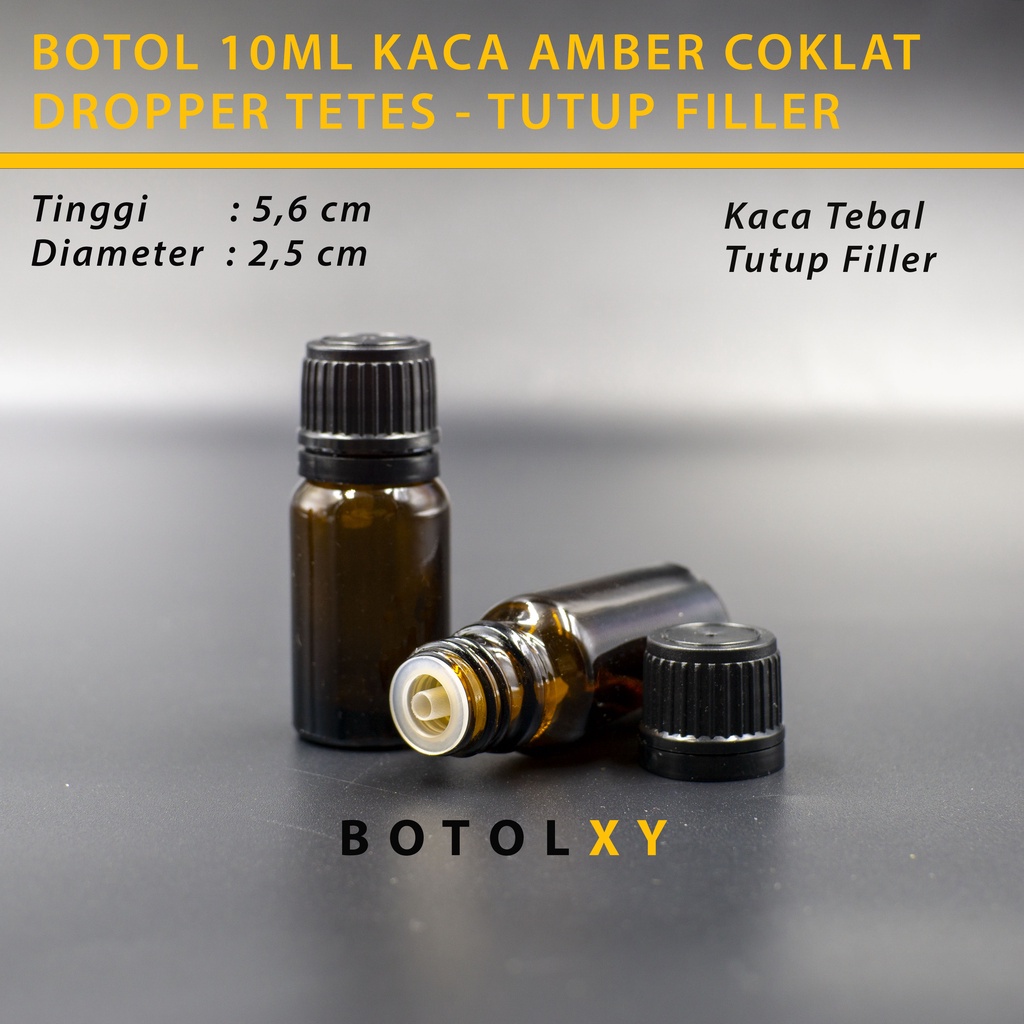 Botol Kaca Amber 10ml Essential Oil 10 ml - Tutup Filler Dropper