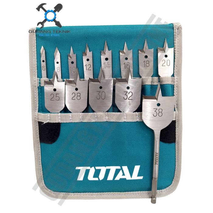 Mata Bor Kayu Kipas SET isi 13pcs TACSD70131 TOTAL / Mata bor Pelubang Flat Wood Drill 13 Pcs TACSD70131 TOTAL