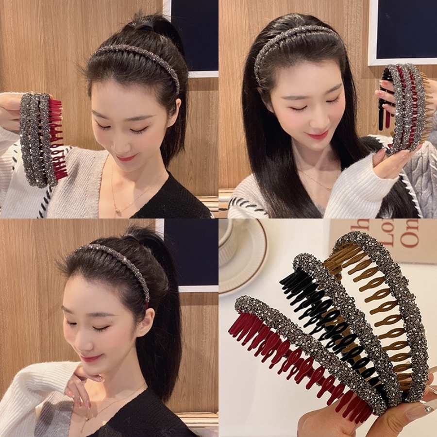 Korea Berlian Imitasi Bergigi Non-slip Bando Kristal Wanita Rambut Band Aksesoris Rambut