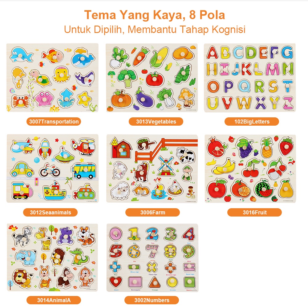 Mamibayi Mainan kayu edukasi anak/Puzzle Kayu Knob/123/ABC/Hewan