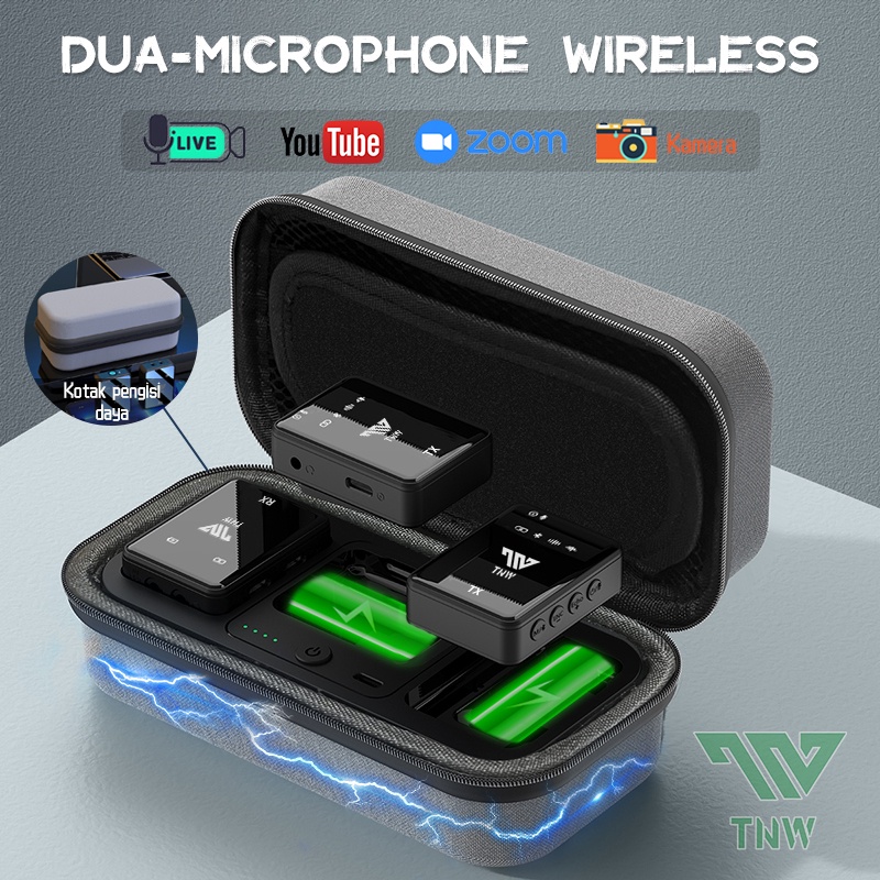 TNW-N11 Microphone Wireless Dual Mikrofon Clip on Mic hp dan Charging Case Mikrofon untuk Live Vlog 