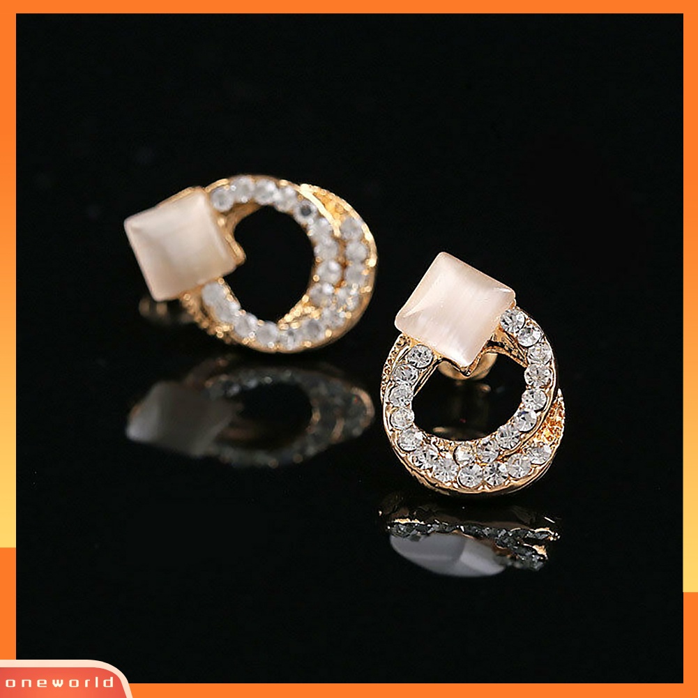 Fashion Anting Giwang Kristal Rhinestone Elegan Wanita Warna Emas 1 Pasang