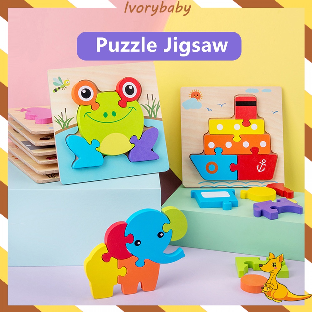 Ivorybaby Puzzle kayu anak 3d Wooden toys Jigsaw puzzle mainan edukasi anak