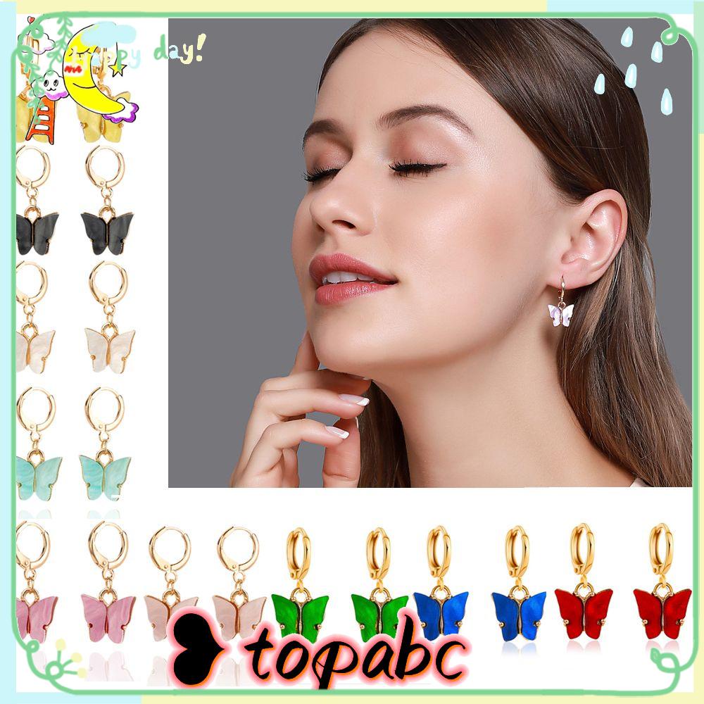 Top Butterfly Earrings Wanita Manis Pernikahan Warna-Warni Asimetris Akrilik Menjuntai