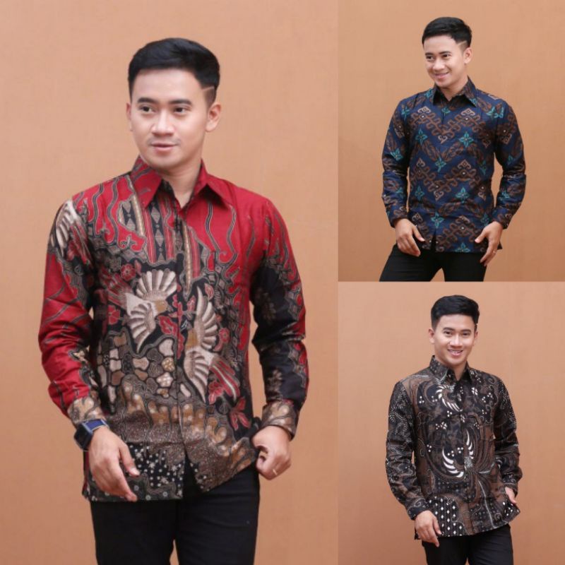 Batik Pria Lengan Panjang BATIK PEKALONGAN HITS HRB026 motif KERATONAN kode 002 SIZE M L XL XXL KANTOR