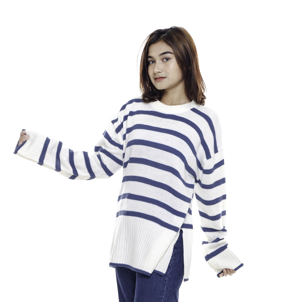 Sweater Rajut Haru Striped Knit Oversize Premium Blouse Cardigan Wanita Murah Halus COD Free Ongkir