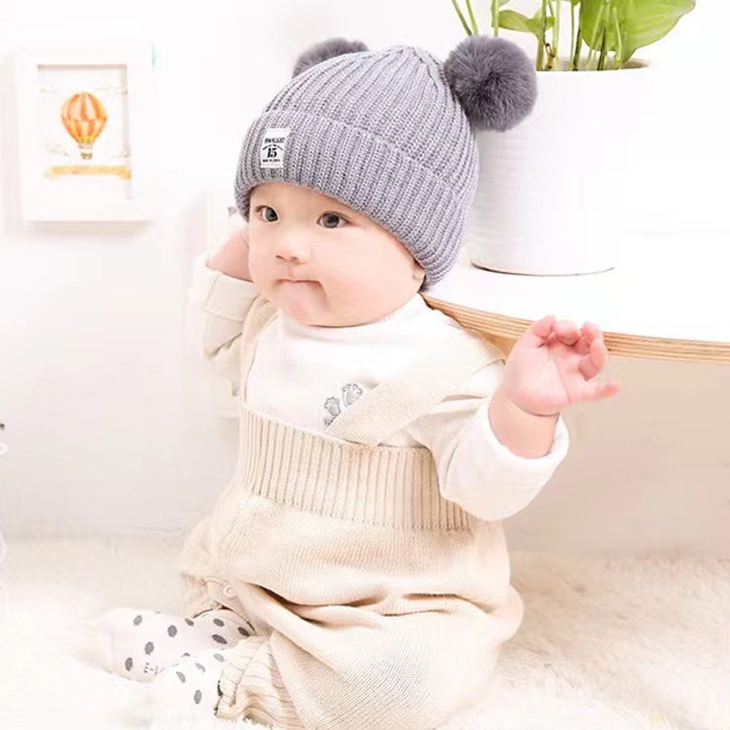 Topi Rajut Kupluk Bayi Pom Pom Premium / Topi Bayi Pom Pom Anak Laki - Laki Perempuan