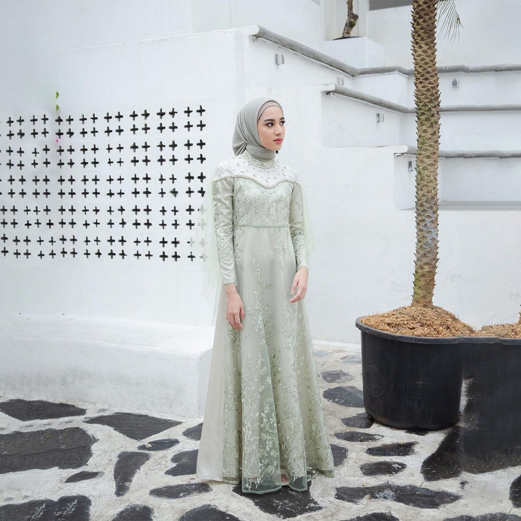 Fania Maxi Tile Dress Kondangan Modern Seragam Bridesmaid Gamis Brokat Spesial Lebaran Baju Dress Lamaran Tunangan