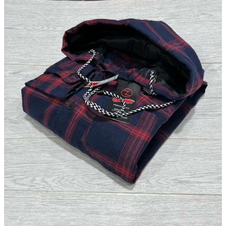 (BISA COD) KAMEJA FLANNEL HOODIE ORIGINAL M L XL PREMIUM QUALITY