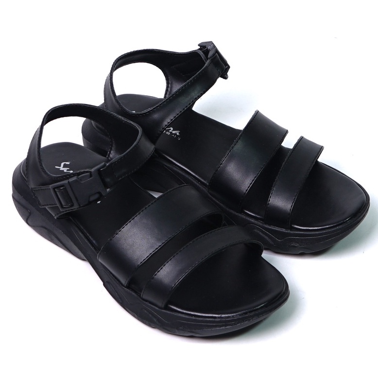 SARASARA YUK - CLARA Sepatu Sandal Wanita Wedges Tinggi 4cm Size 36 - 40 Model Silang dua Tali Strap Belakang Hak Sedang Sendal Gunung Cewek 37 38 39 SARA SARA Warna Hitam Black Kekinian Premium Terbaru Shoes Ori Original Mall Official Store