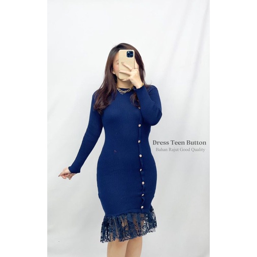 MDLV ~ Dress Teen Button Bodycon Rajut