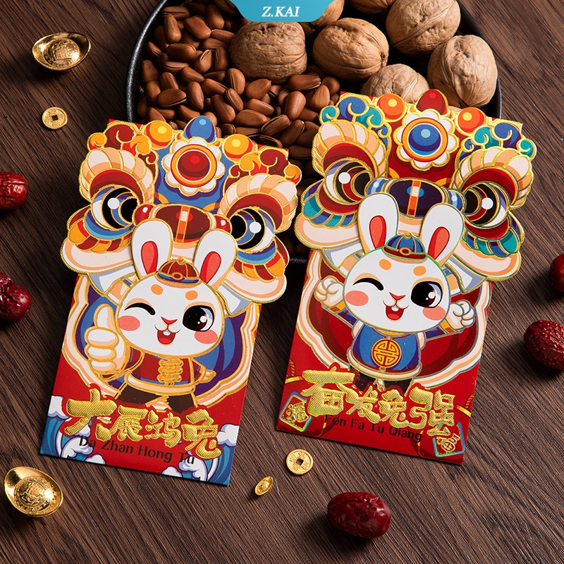 Motif Kelinci Zodiak Lucu Paket Merah Cetak Kelinci1/6 Pcs Hadiah Imlek Anak Festival Musim Semi Desain Kartun Amplop Merah [ZK]