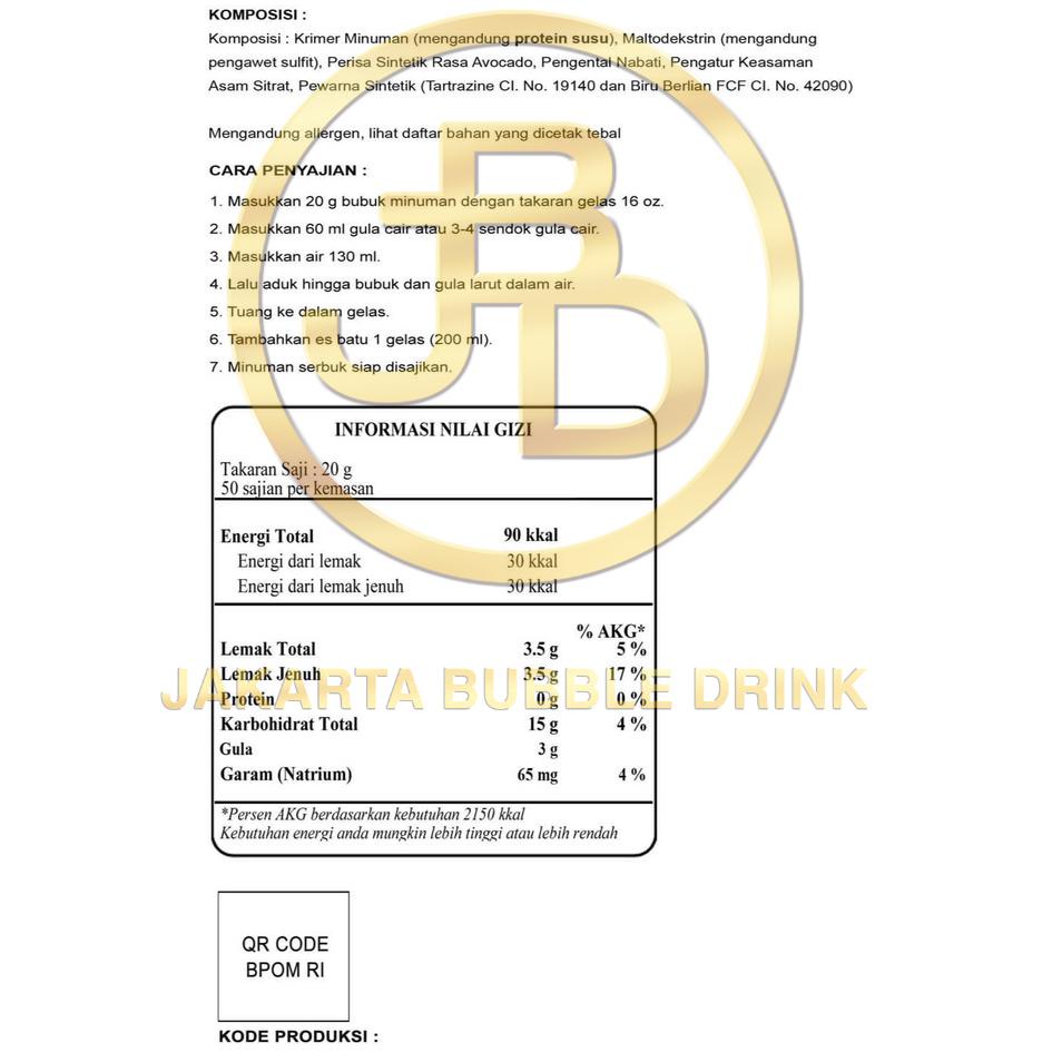 

[I-V9V] ✉] Bubuk Minuman AVOCADO Powder 1 KG - JBD | Halal-pasti dikirim