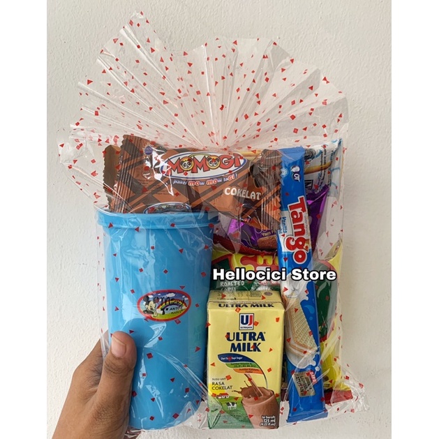 

PARCEL BINGKISAN SNACK KEMASAN + GELAS MINUM ULTAH