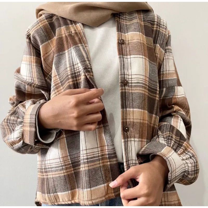 FLANEL WANITA KIMBERLY OVERSIZE KEMEJA LENGAN BALON