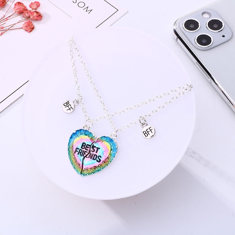Fashion Trendi Warna-Warni Cinta Paduan Cinta Sucker BFF Anak Kalung Kartun Sahabat Hadiah, Pasangan Hati Cinta Selamanya Liontin Perempuan BFF Kalung Set [ZXL]