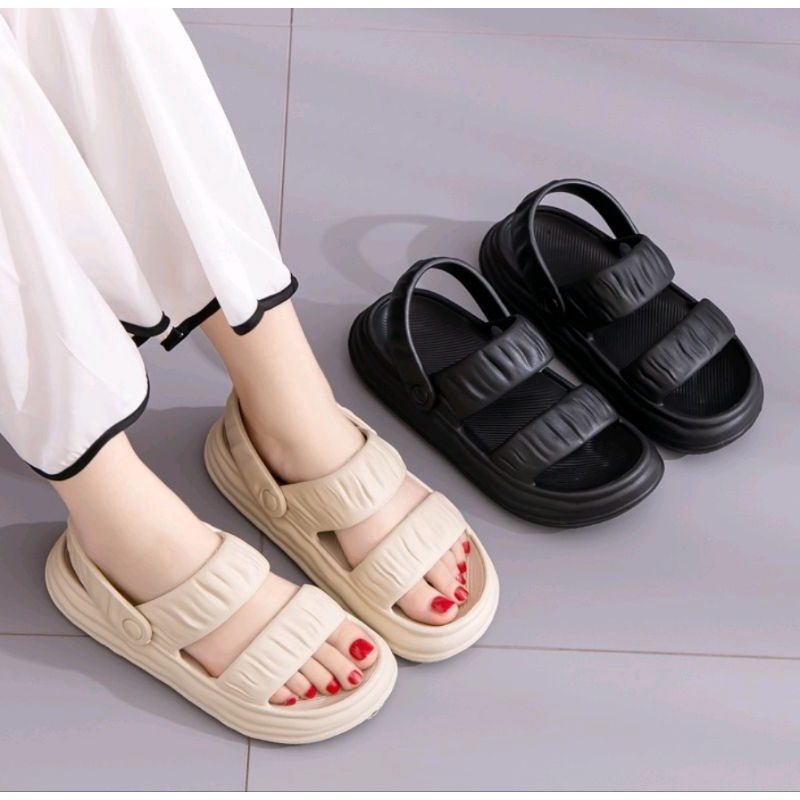 DISKON!!! SANDAL VIRAL WANITA CORLA SANDAL RUFFLE EVA RUBBER SANDAL WANITA KARET IMPORT