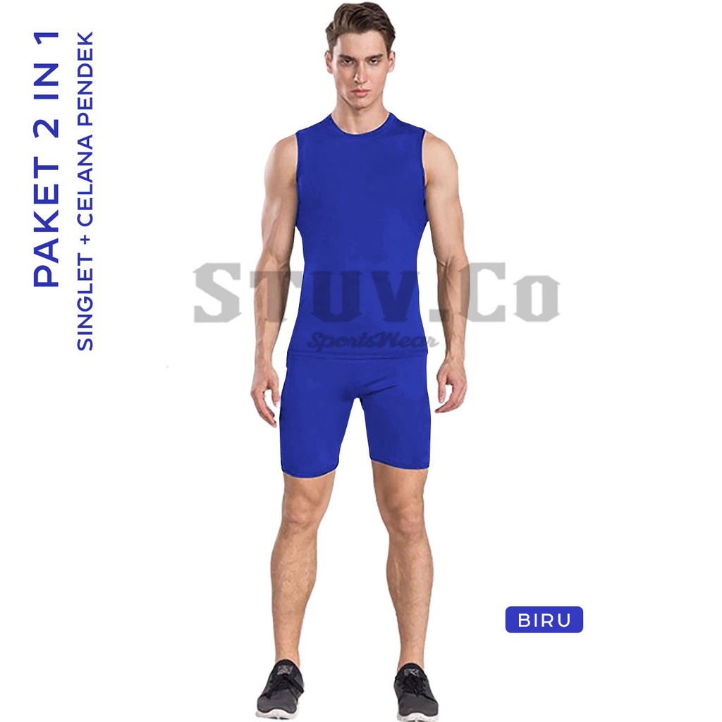 PAKET 2IN1 BASELAYER SLEEVELESS TANPA LENGAN CELANA PENDEK BASELAYER DALEMAN GYM FITNESS OLAHRAGA