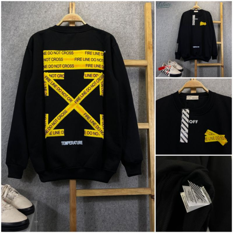 CN Crewneck Off White fire line do not cross full tag premium | sweater offwhite | sweater crewneck 