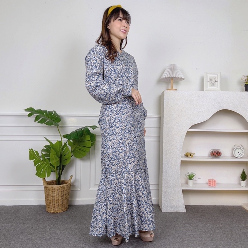 Tq88indonesia Fashion Dress panjang Motif Bunga Kekinian / AIMEL FISHTAIL MAXI DRESS Floral / Outfit / Ootd