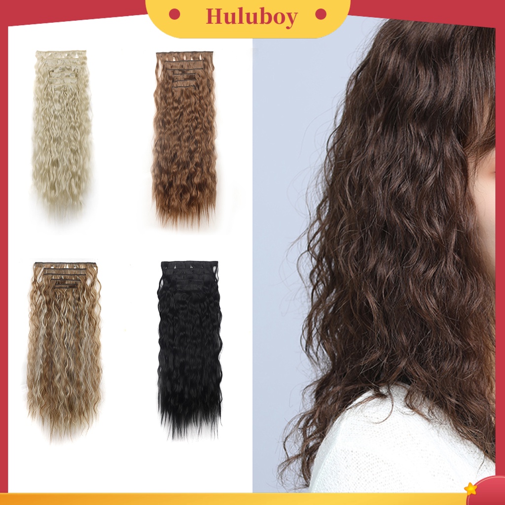1 Set Rambut Palsu Extension Model Panjang Keriting Bahan Serat Suhu Tinggi