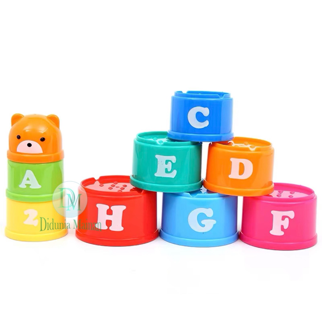 Mainan edukasi anak sensory play stacking cup susun gelas warna warni