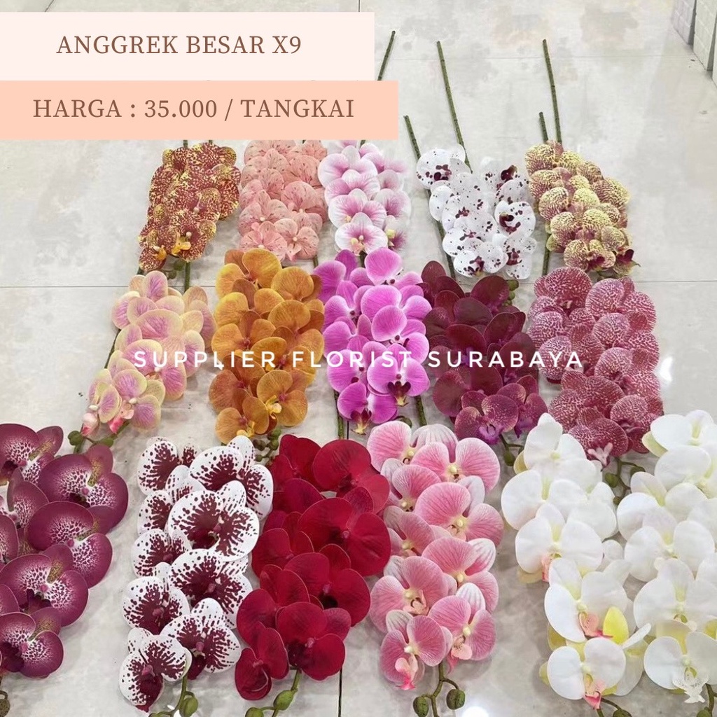 BUNGA PALSU ANGGREK BAHAN LATEX REAL TOUCH MIRIP ASLI ORCHID ARTIFICIAL FLOWER 1 TANGKAI ISI 9 KEPALA BESAR BUNGA HIAS HIASAN POT ANGGREK HIAS TANAMAN ANGGREK