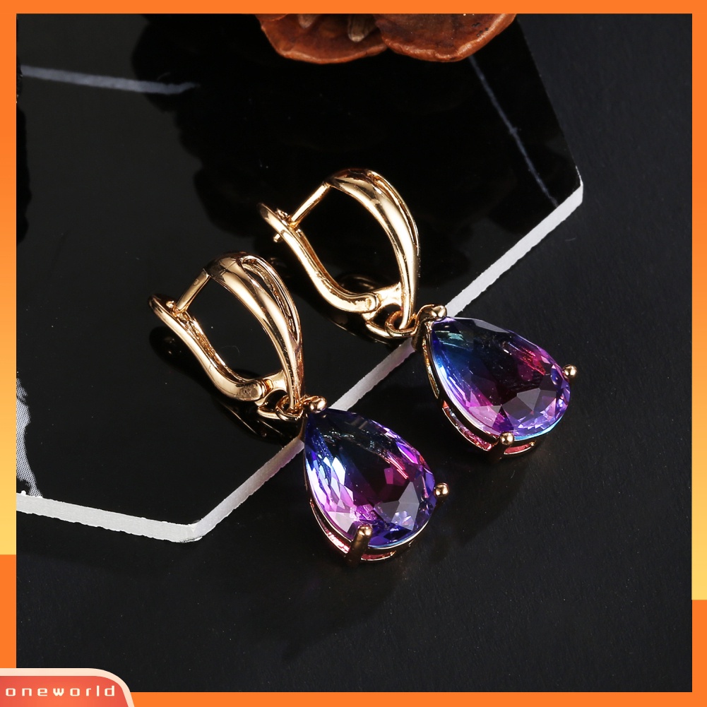 [WONE] Natal Lady Teardrop Faux Gemstone Hias Menjuntai Leverback Anting Hadiah Xmas