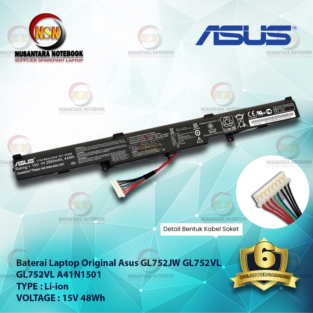 Baterai Laptop Original Asus GL752JW, GL752VL, GL752VL A41N1501