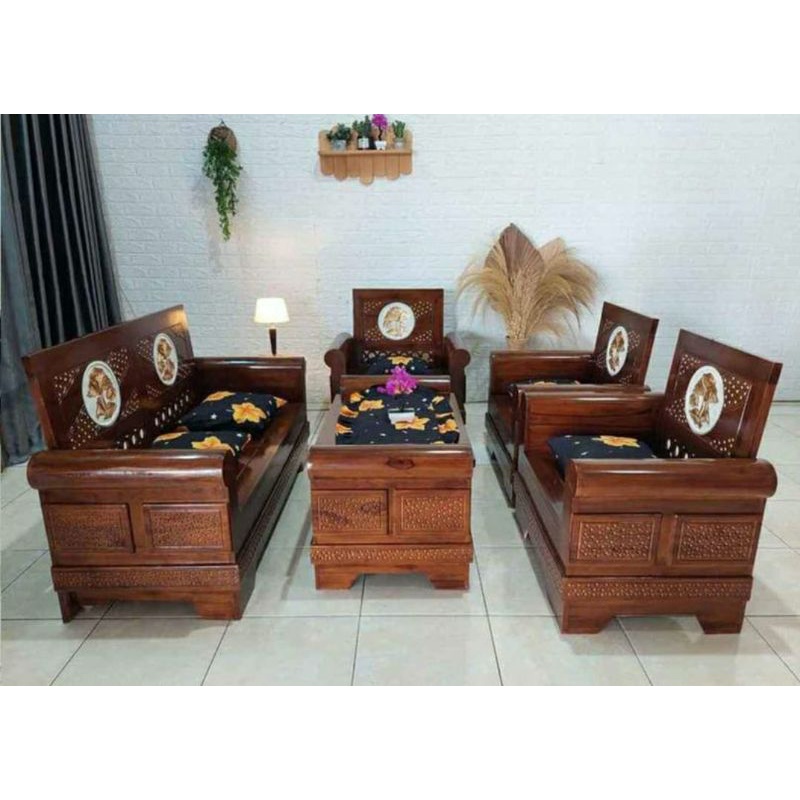 Kursi tamu jati gelung 2111 + meja free bantal peluk
