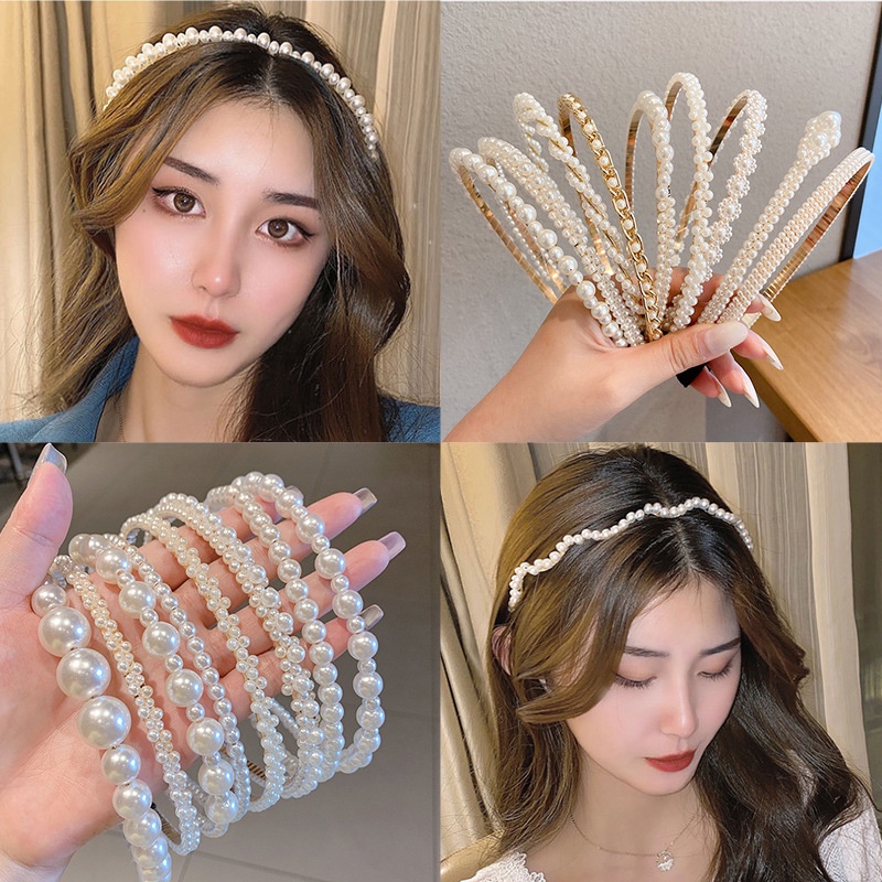 2 Pcs Bando Mutiara Aksen Mutiara Wanita Korea Sederhana Retro Temperamen Bando Hiasan Kepala