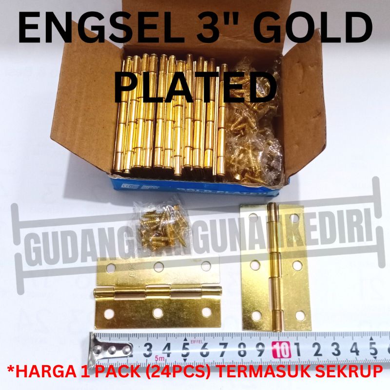 [24pcs] Engsel pintu jendela plat tipis GP kuning gold plate 3 inch + sekrup