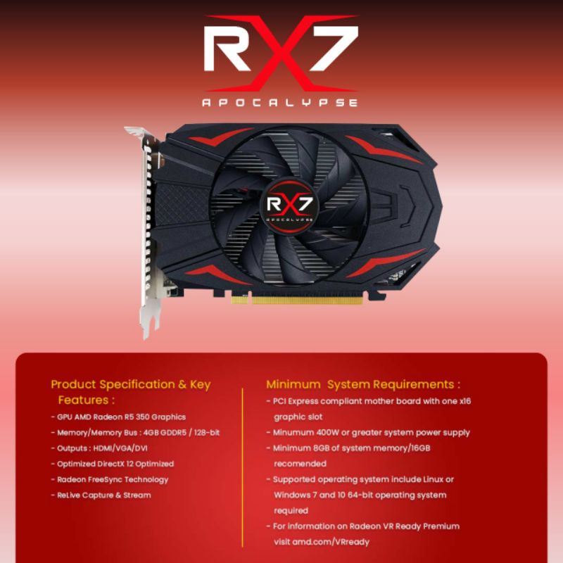 VGA RX7 R7 350 4GB DDR5 128 BIT REAL CAPACITY RESMI